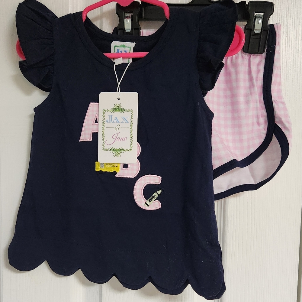 Back To School Navy and Pink ABC Ruffle Set